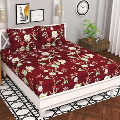BSB HOME Microfiber 144 TC Aspire 2.O Collections Soft Breathable Wrinklefree Floral Printed Double Bedsheets with 2 Regular Size