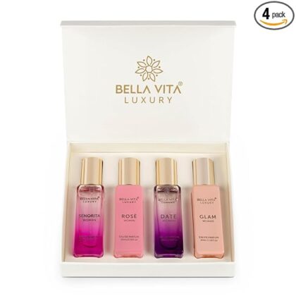 Bella Vita Luxury Woman Eau De Parfum Gift Set 4×20 ml for Women with Date Senorita, Glam, Rose Perfume