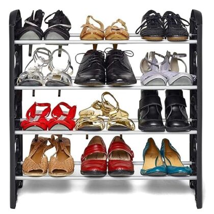 Ebee Easy to Assemble 4 Shelves, 12 Pair Metal & Plastic Shoe Rack